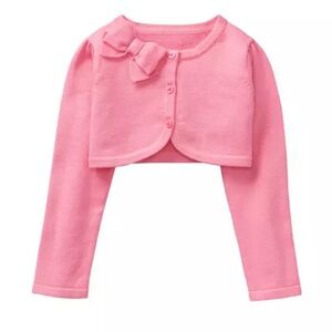 NWT Janie and Jack Strawberry Pink Cropped Bow Cardigan Size 18-24 Months